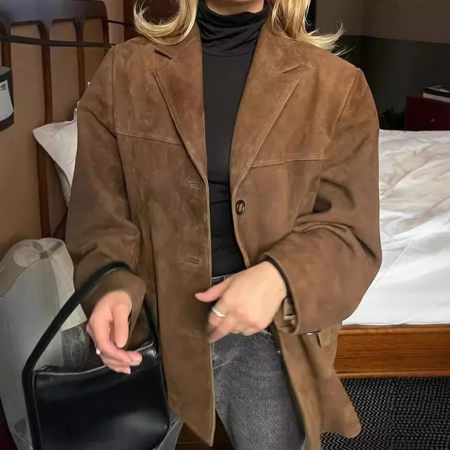 Boutique Wholesale 2026 Autumn New Fashionable Retro Long Sleeved Button Solid Color Women's Coat
