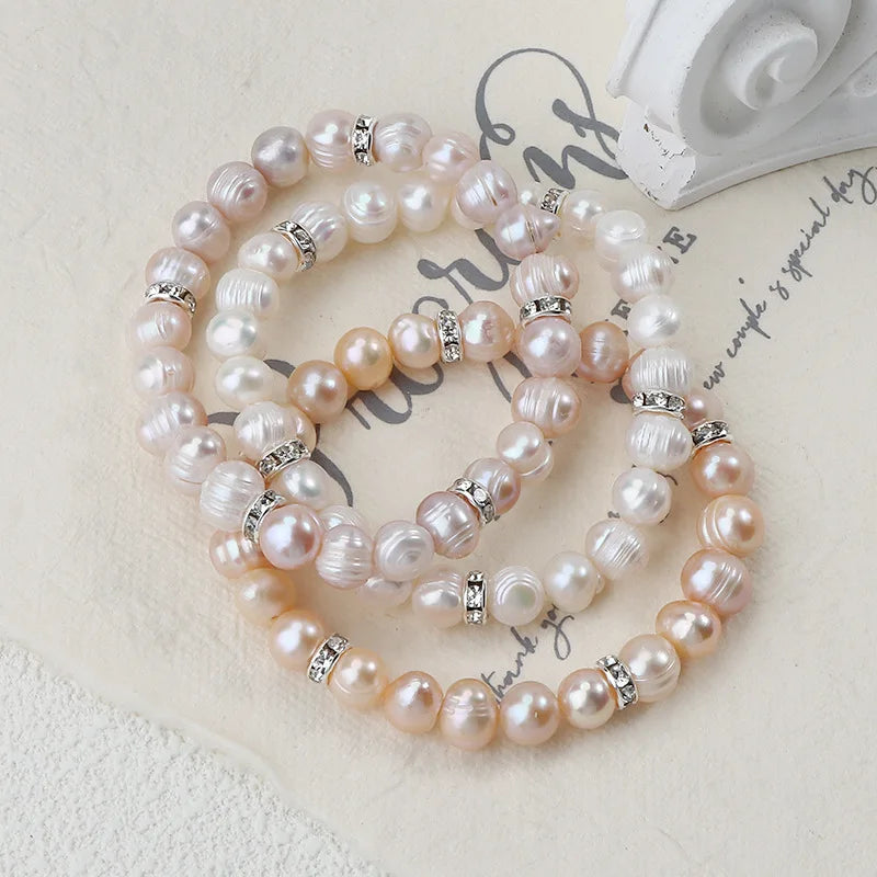 Wholesale Natural Freshwater Pearl Bracelet for Women Elastic Princess Cut Gold Plated Jewelry Classic Style for Gift