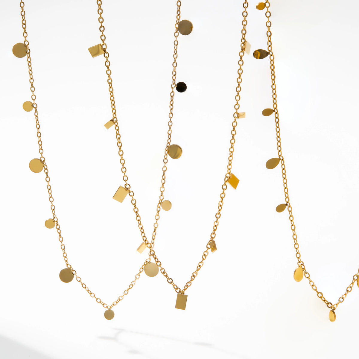 YF2338 Non Tarnish Jewelry 18K PVD Gold Plated Stainless Steel Geometric Square Round Charms Choker Stackable Necklaces MegaBDM