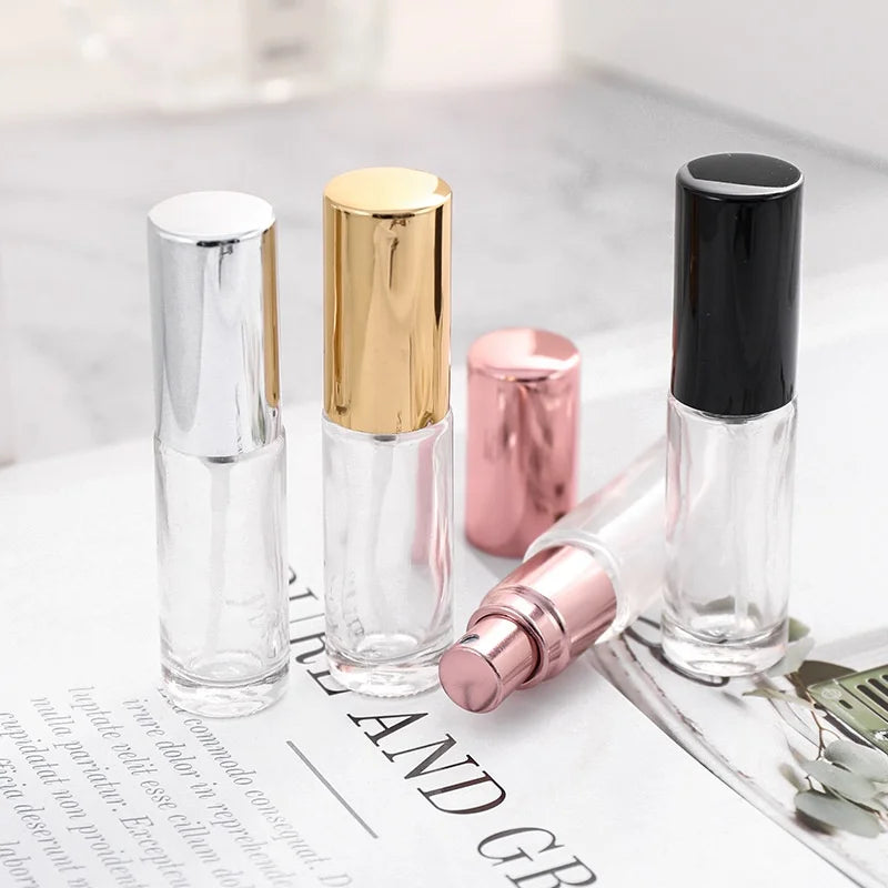Mini 5ml Short Round Refillable Glass Perfume Bottle Round Cylinder Pocket Spray Parfum Glass Bottles