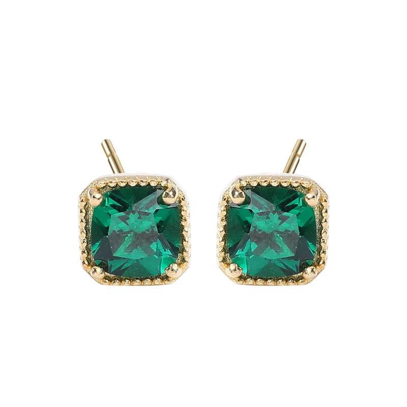 Daidan Green Emerald 18K Gold Jewelry Sterling Silver 925 Jewellery Zirconia Gemstone Stud Earrings