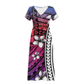 Print on Demand Polynesian Tribal Design Hawaiian Beach Daily Women's Casual Loose Pocket Long Dress Short Sleeve Maxi Dresses