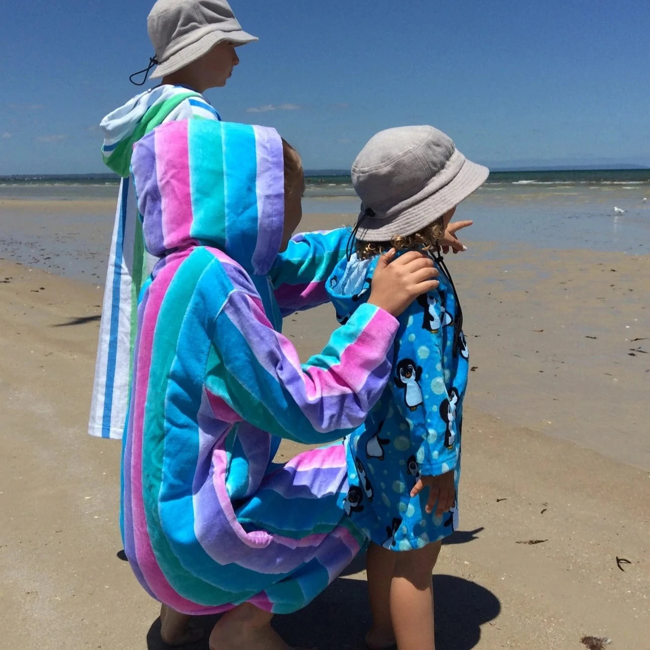 UPF 50+ Hooded Towelling Robe Zip up Cotton Hooded Towel Changing Robe