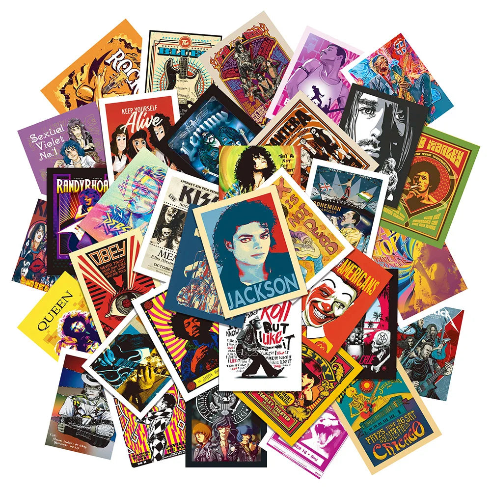 50PCS Classic Fashional Colorful Cool Rock Star Poster Punk Rock Band Sticker