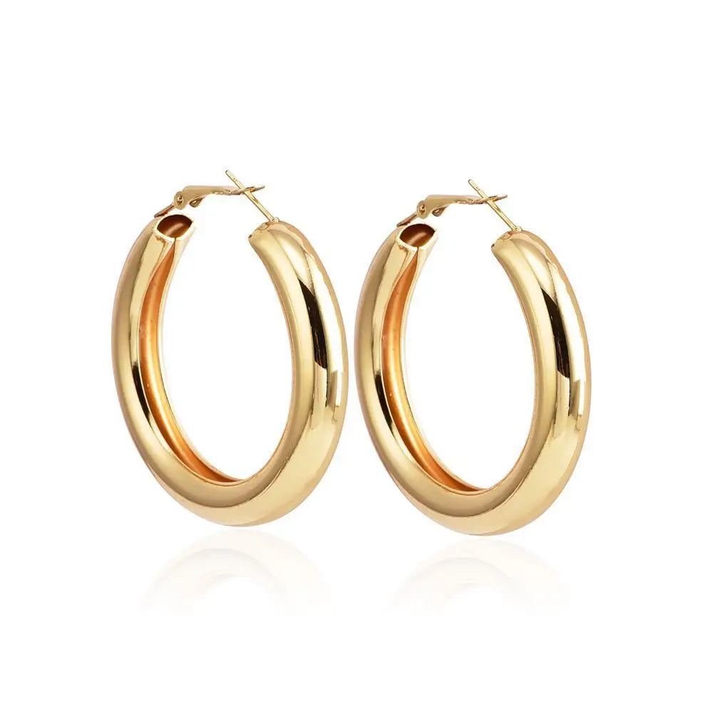 Gold Exaggerated Earrings Fashion Personality Big Brand Thick Round Circle Metal Earrings Jewelry