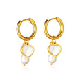 Fashion Shell Pearl Earring Gold Plated Heart Shell Pearl Pendant Hoop Earrings