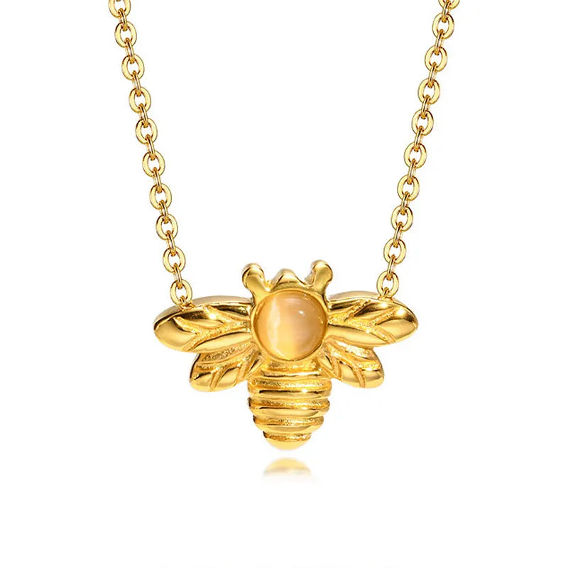 Stainless Steel Cute 18k Gold Plated Bee Necklace with Opal Wedding Engagement Gift for Women