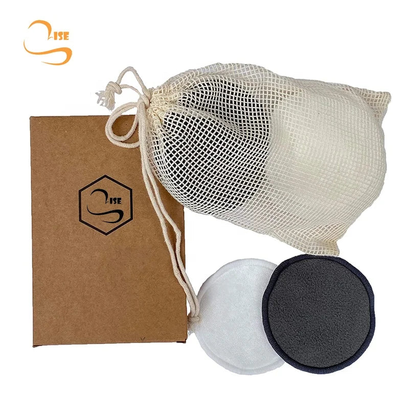 3.15" Round Reusable Terry Makeup Remover Pads Laundry Bag Set Chemical Free All Skin Soft Bamboo Women Facial Cloth