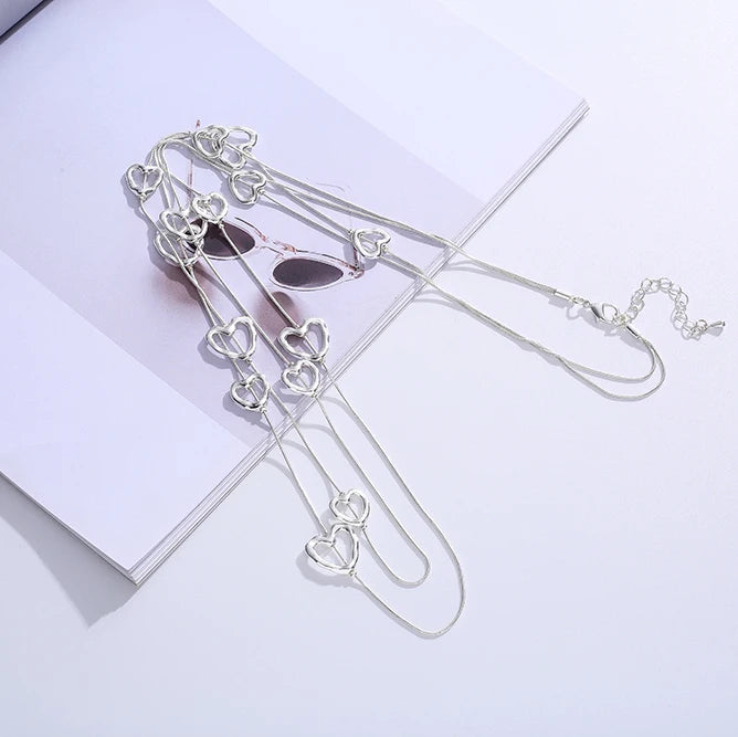 TongLing Minimalist Chain Necklace Fashion Women Jewelry Thin Tiny Silver Sweater Necklace with love Heart