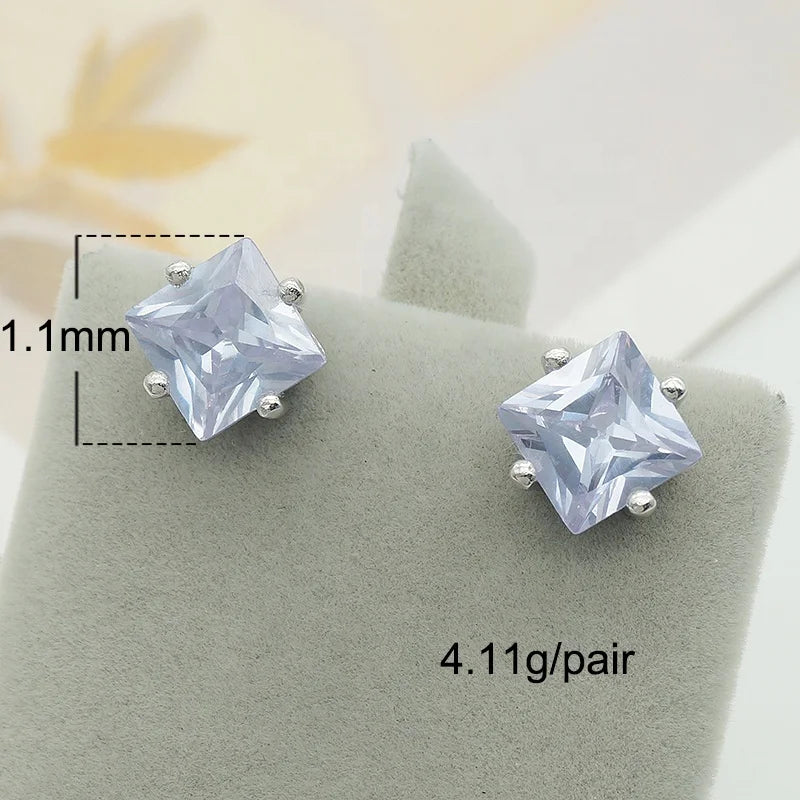 Simple Classic Prong CZ  Princess Cut Support Custom 925 Sterling Silver square Zircon Stud Earrings for Man Woman