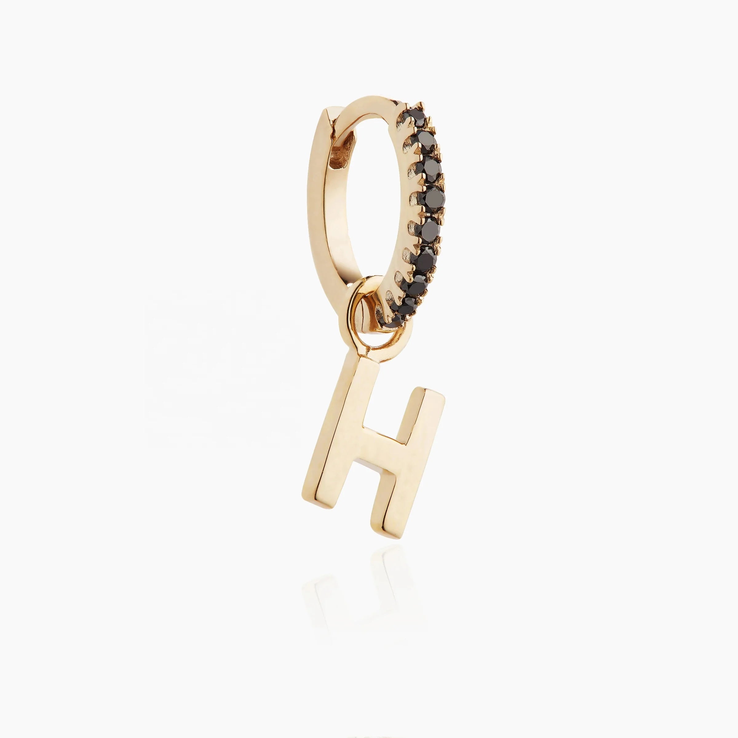 LOZRUNVE Bohemian 925 Sterling Silver DIY Jewelry Black CZ Zirconia Hoop Huggie Letter Charm Earring