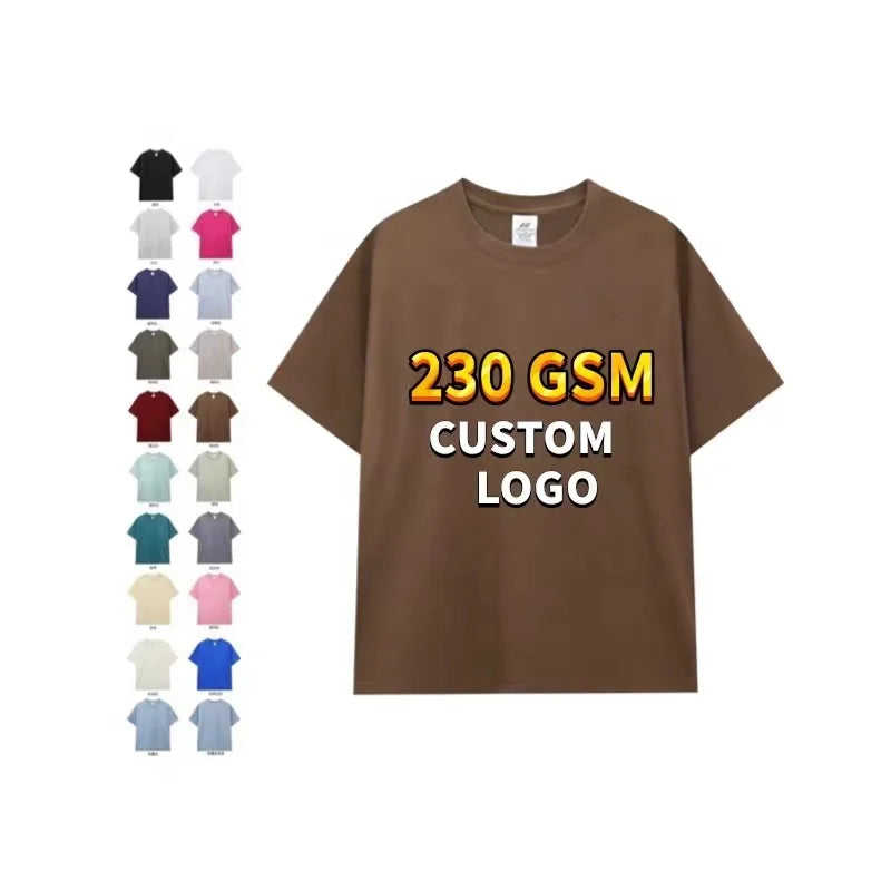OEM/ODM Hight Quality 230GSM Heavyweight O-Neck T-Shirts Custom Your Logo Short Sleeve Plain Tshirt Clothes Men