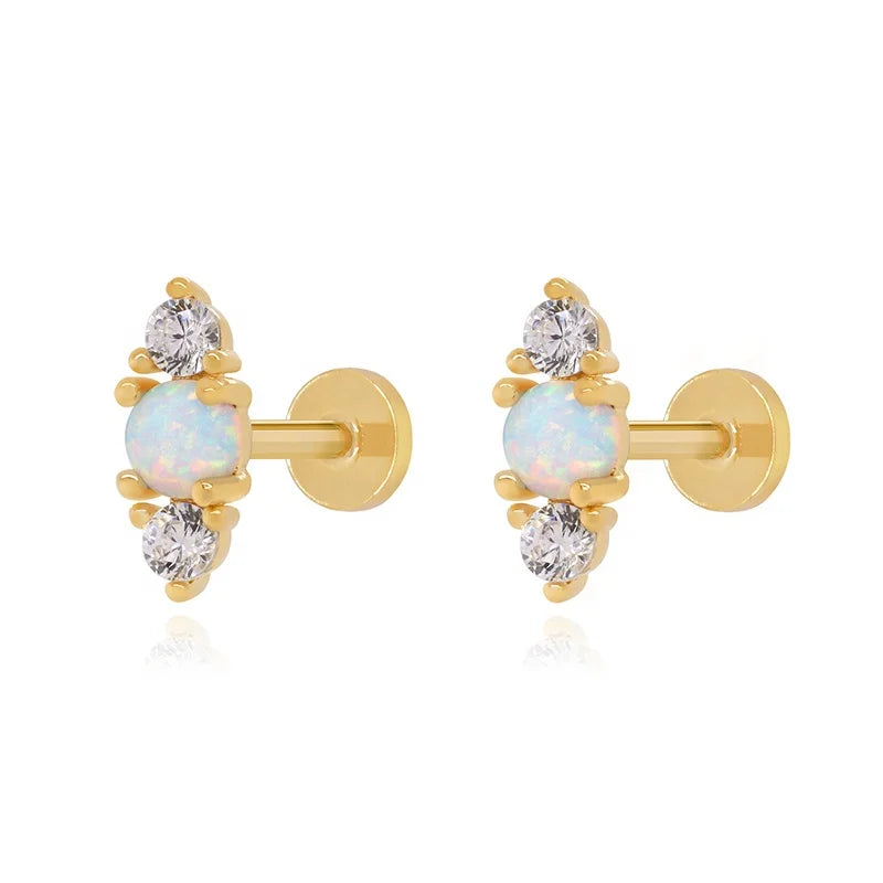 Milskye Pop Fashion Jewelry 18k Gold Plated Sterling Silver Opal Labyrinth Piercing Stud Earrings