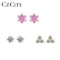 Dainty Women Jewelry 3 Pairs/Set 925 Silver Earrings Simple Fashion Claw Set Zirconia Stud Earrings Set  Gold Plated for Gift