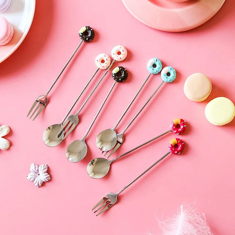 Creative Internet Celebrity Donuts Desserts Mickey Lollipops Macarons Stirring Fruit Forks Ice Cream Spoons Business Gifts
