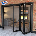 Restaurant Aluminum Folding Doors Slim Sliding Foldable Double Tempered Glass EPMD Rubber Seal Waterproof NFRC Certified Modern