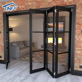 Restaurant Aluminum Folding Doors Slim Sliding Foldable Double Tempered Glass EPMD Rubber Seal Waterproof NFRC Certified Modern