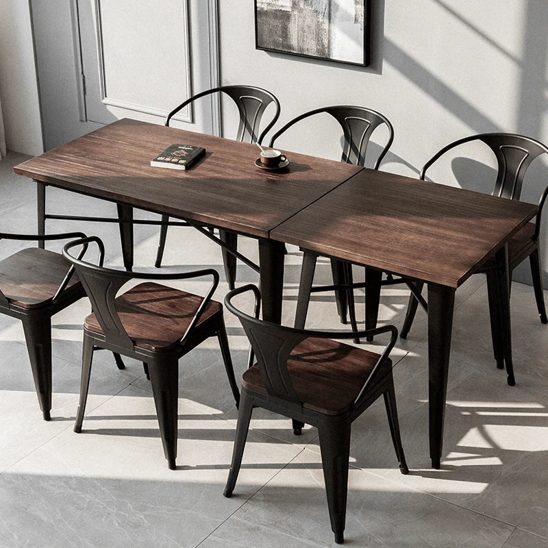 Scandinavian Simple Industrial Style Solid Wood and Iron Dining Room Table and Chair for Two and Four People