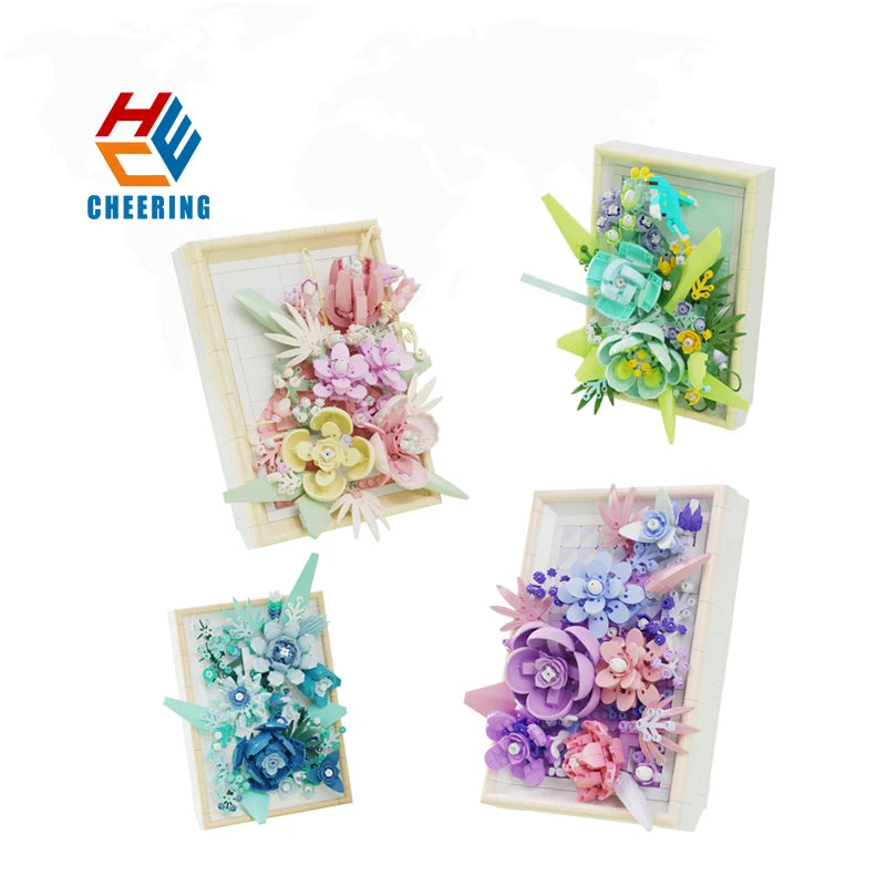 MJI 13060 13061 13062 13063 Flower Frame Buildings Kids Toys Educational Assembly Delicate Appearance Building Block Sets