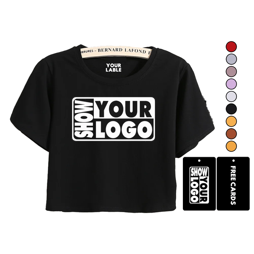 CB090-CPH008 Women's Round Neckline Loose Fit Crew Neck Cotton Crop Top t Tshirt Customized logo With Soft and Breathable Jersey