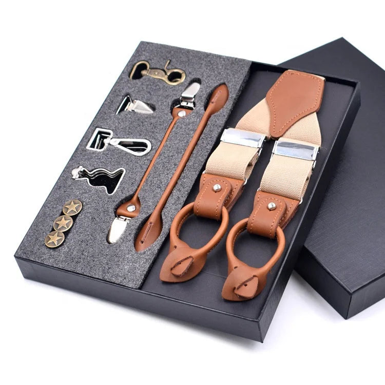 2025 Muti-function Set Custom Size Elastic Suspender Belt Y-Back Leather Crosspatch Clip on Tuxedo Suspenders for Men for Work