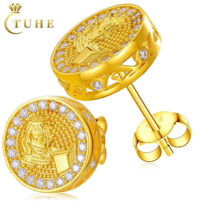 Mens 925 Sterling Silver Vvs Mosinate Diamond Earrings Wholesale Round Brilliant Cut Gold Plated Studs Earrings Jewelry