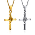 Hip Hop Stainless Steel Rose Flower Religion Cross Pendant Necklace for Men 2022
