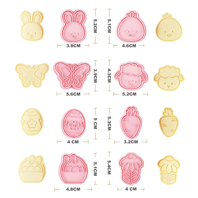 Saffron Easter Bunny Cookie Cutters Set 8pcs/Box PP Plastic Rabbit Embosser Molds for Biscuits & Cookies