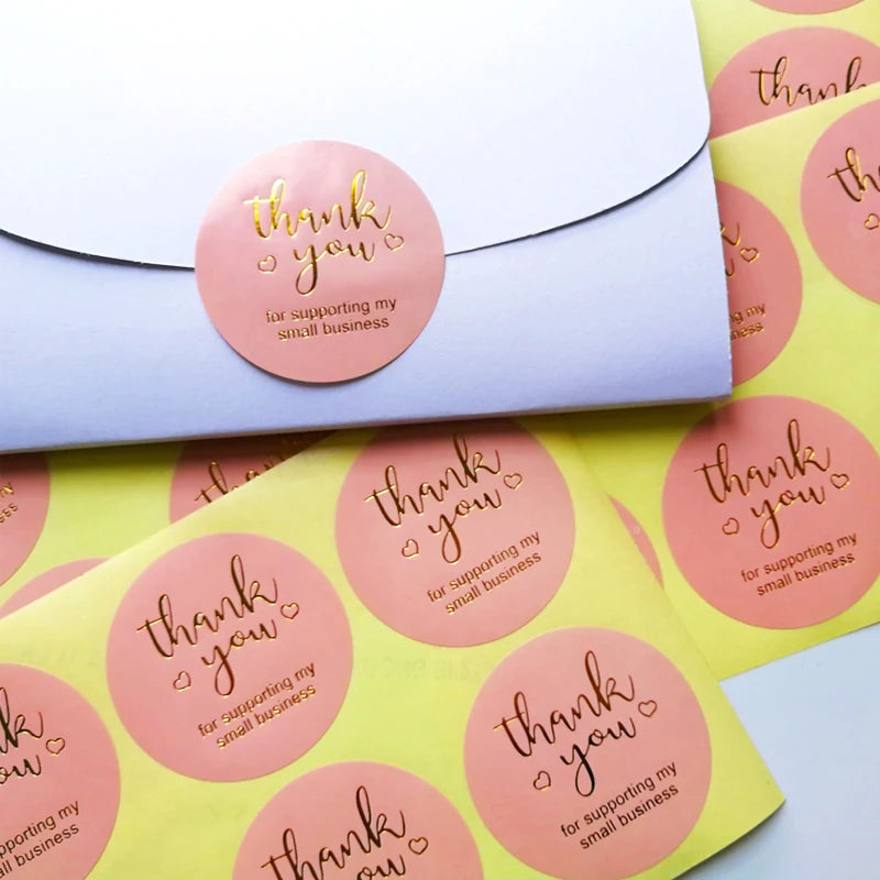 60pcs Pink Gold Foil Circle Sealing Sticker Thank You Heart Sticker Labels for Party DIY Packaging Stationery Stickers