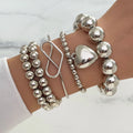Custom New Fashion Silver Bead Bracelet Vintage Marble Geometric Chain Bangle Bracelet Set