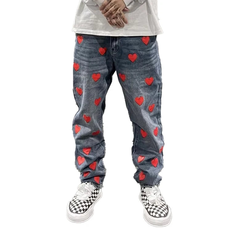 Xuchang Embroidery Straight Legs Patched Denim Cotton Fitted Private Label Stylish Jeans Pant for Men
