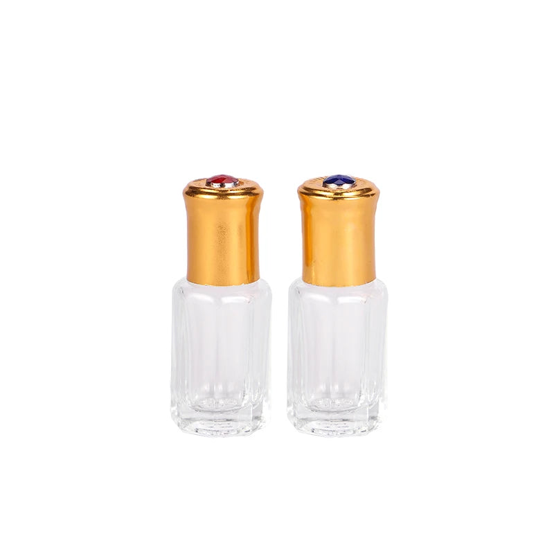 Luxury Empty 6ml clear Crystal Gold Cap Roll on Essential Oil Roller Perfume Glass Bottles