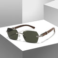 2025 Custom Logo Newest Designer Brand Metal Hinge Rimless Classic Sunglasses Wooden Temples UV400 Men Sunglasses