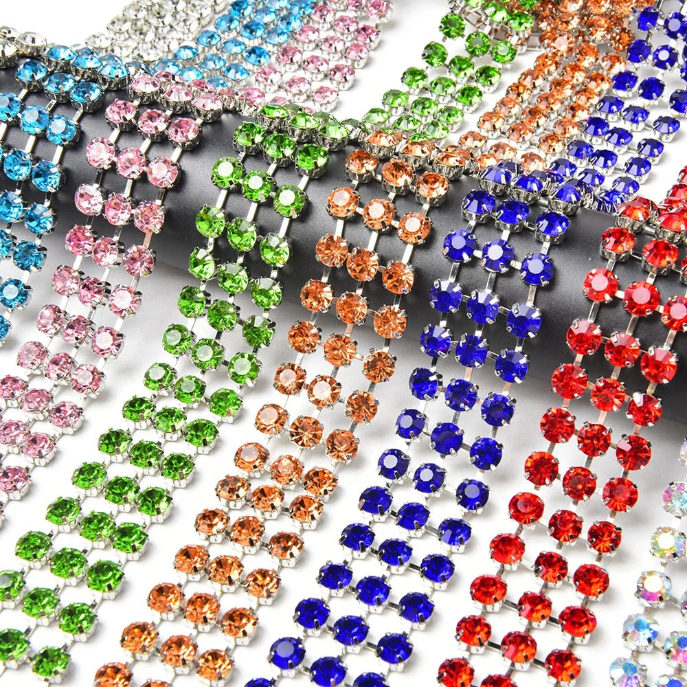 Handmade 3 Rows Rhinestone Chain Decorative Crystal Trim for Dress Belt Clothing Shoes Diy Jewelry Making Accessories