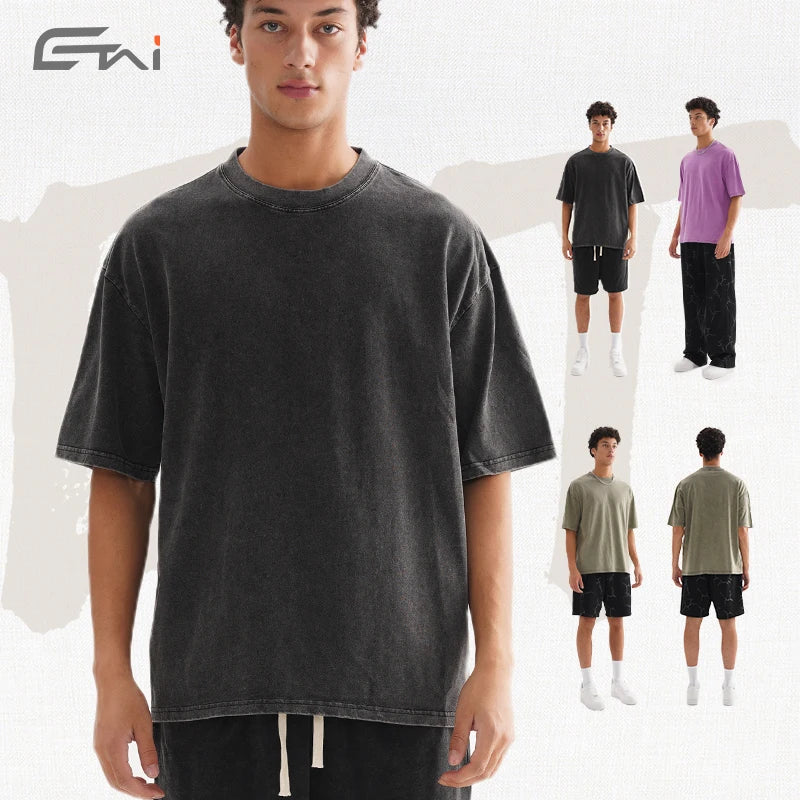 Blank Black 280 Gsm Heavy Weight Oversized Tshirts Men Wholesale Vintage Acid Wash t Shirts