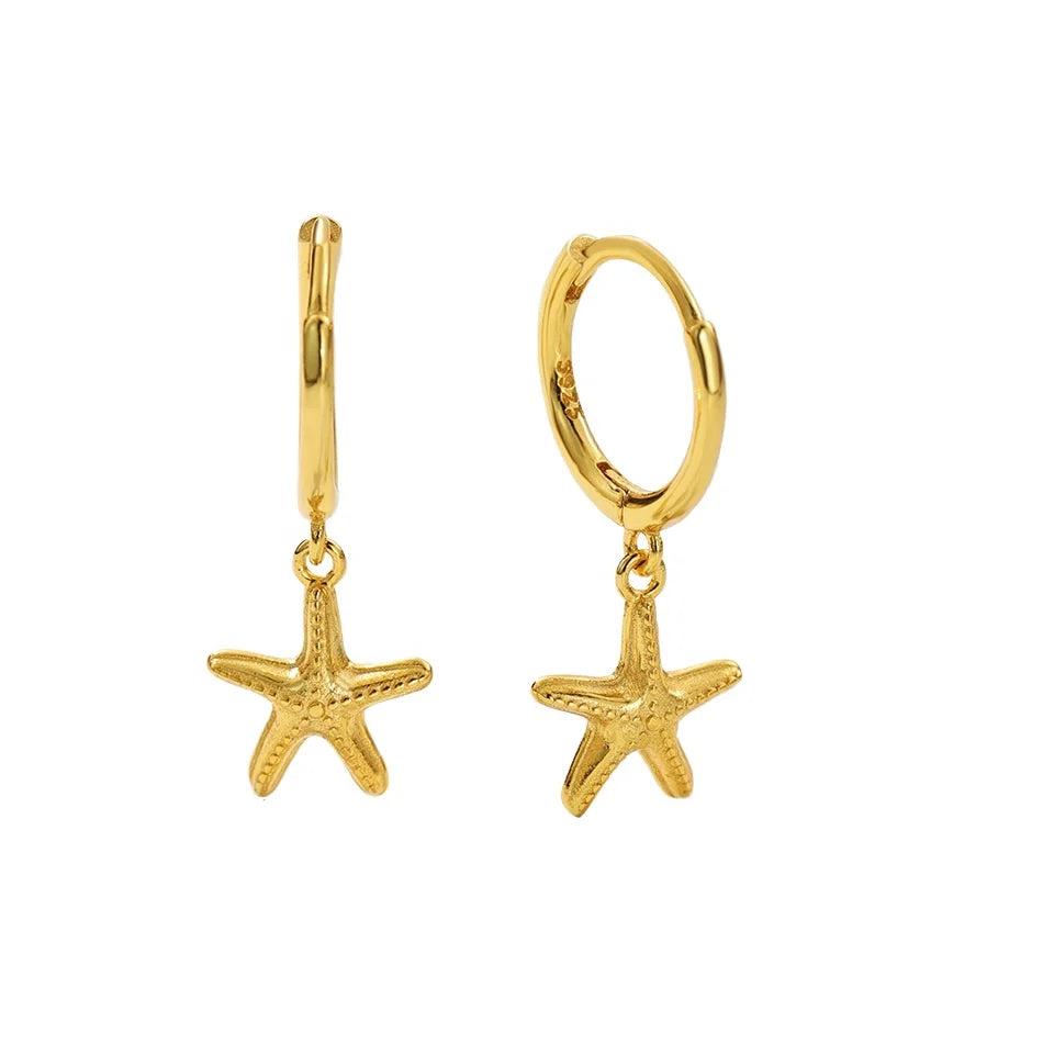 Nagosa Luxury Design 18k Gold Vermeil Jewelry 925 Sterling Silver Textured Starfish Dangle Hoop Earrings