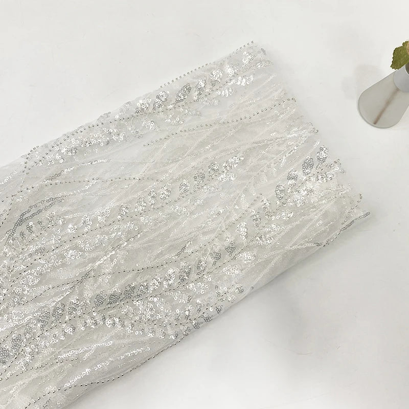 Harvest 100% Polyester Mesh Lace Fabric with Sequins Wedding Party Lace Fabric