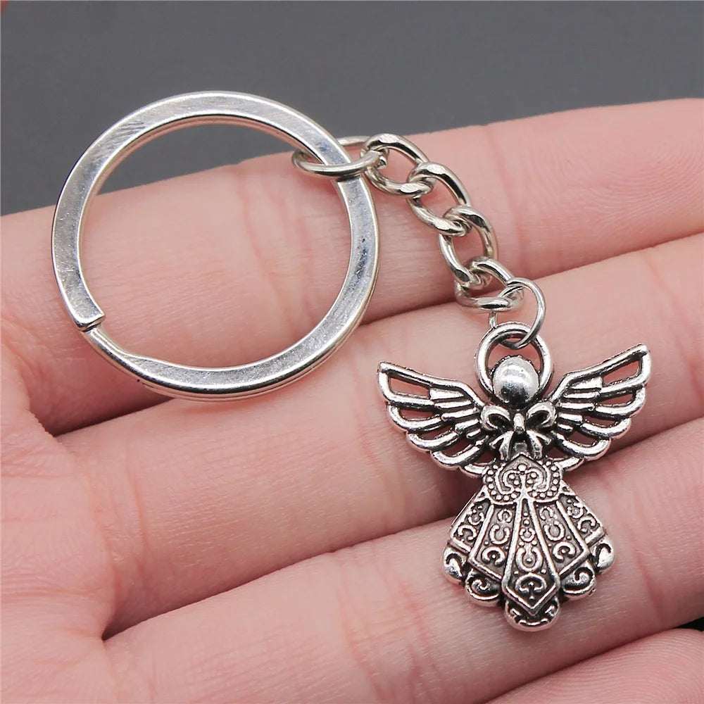 Wholesale Guardian Angel Charm Keychain Key Ring for Wedding Baptism Party Favors Arts Crafts DIY 3D Metal Key Chains Accessory