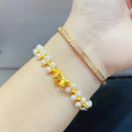 Aimgal Fine Jewelry AU999 Gold Beads 5D Hard Gold Bow Natural Freshwater Pearl Transfer Bracelet Stylish Trendy for Wedding Gift