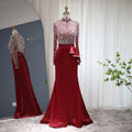 Jancember LSCZ99 Elegant High Neck Satin Sashes Full Sleeve Mermaid Dress