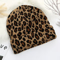 Women Winter Warm Leopard Print Light Body Knitted Hat Melon Skin Curled Dome Beanies Hats