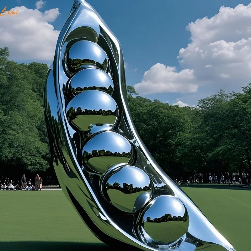 Custom Large Modern Mirror Polish Art Metal Peasecod Statue Stainless Steel Pease Pod Sculpture for Botanic Farm Project Decor
