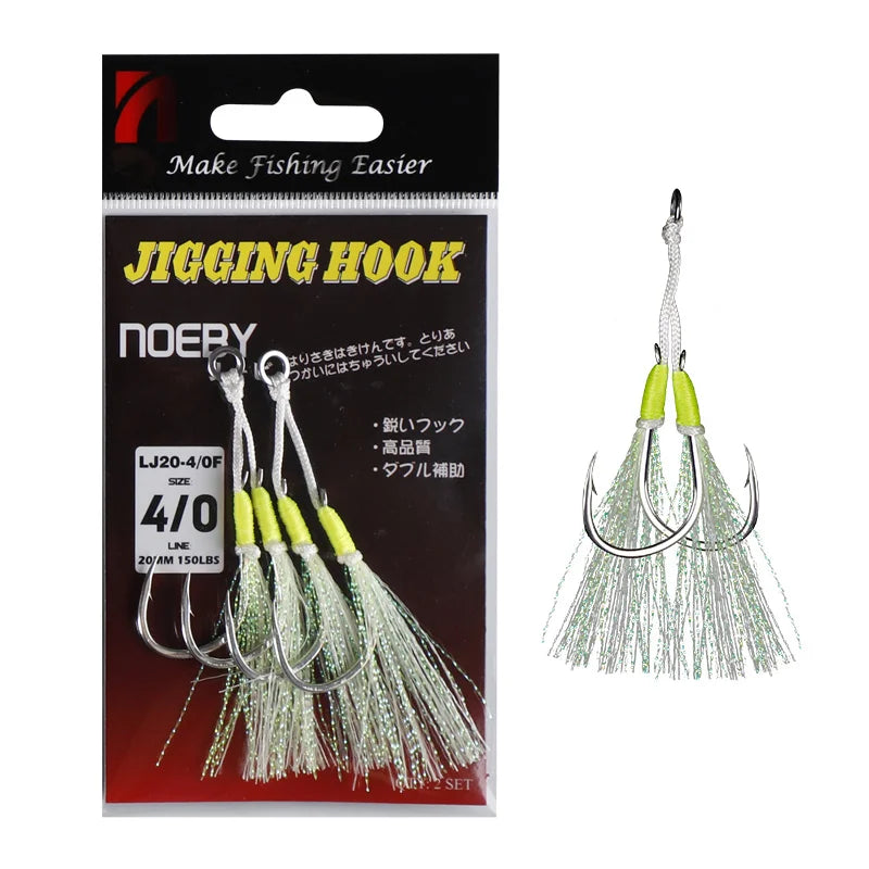 Sea Fishing Hook Slow Jigging Lure Feather Glitter Silk Assist Hook Jig