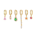Fashion Jewelry Geometric Water Drop Earrings Set 18K Gold Plated Brass Earrings Colored Zircon Pentagram Earrings for Women