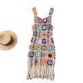2025 Summer New French Fashion Women's Loose Knit A-Line Skirt Simple Hook Flower Hollowed-out Fringe Vest Natural Party Dress