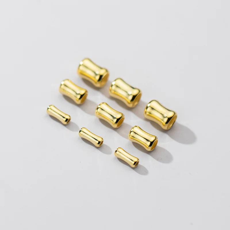 18K Gold Plated 925 Sterling Silver Bamboo Tube Spacer Beads Loose Beads for Jewelry Making Findings