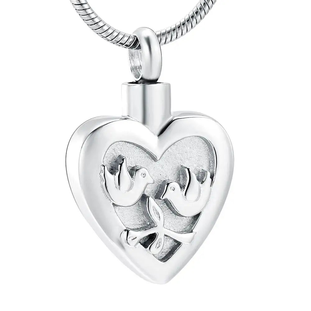 Vintage Pigeon Cremation Jewelry Ash Heart Urn Memorial Necklace Stainless Steel 18K Gold Plated Peace Pet Ash Keepsake Pendant