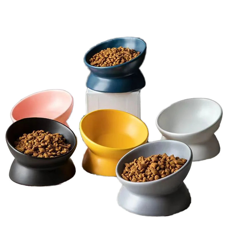New Eco-Friendly Ceramic Dog Cat Food Bowl with High Diagonal Foot High Foot Protection Cervical Design
