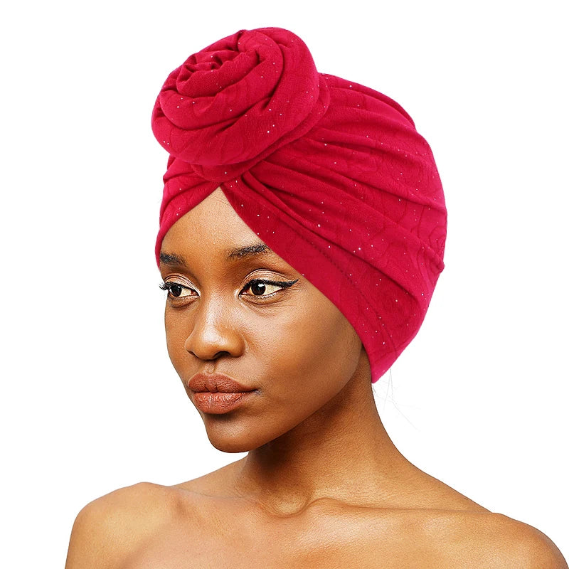 GTOP Wholesale Custom Logo Hair Accessories Fashion Pre-tied Solid Color Turban Top Knot Stretchy Beanie Ruffle Turban for Women