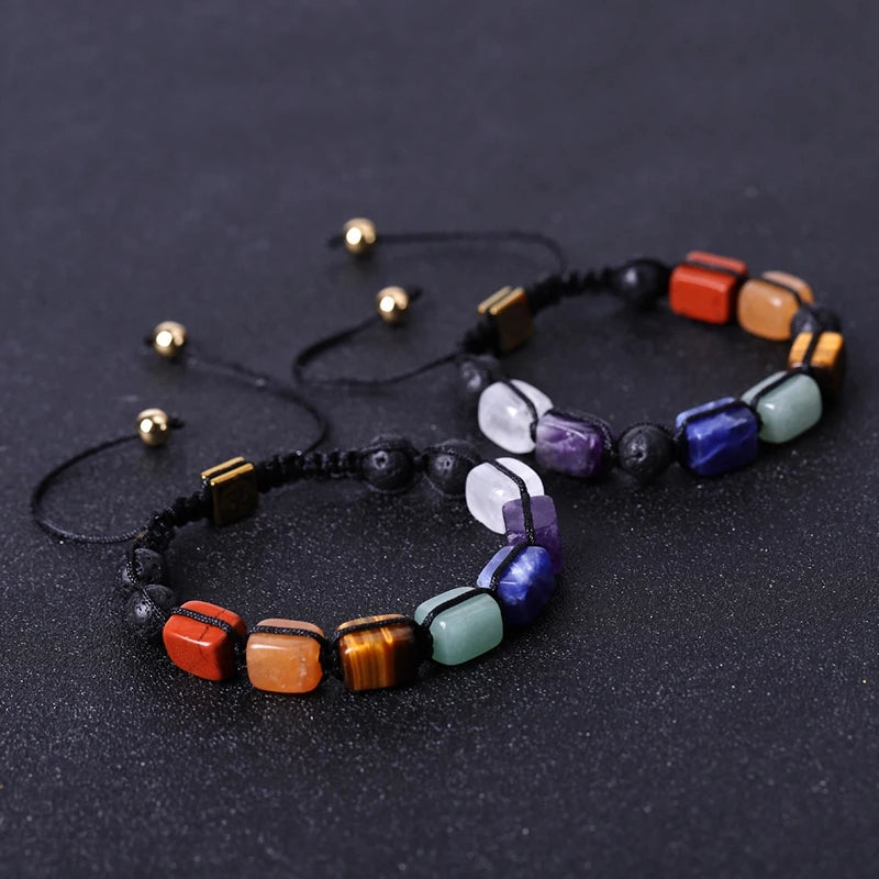 Luxury Tiger Eye Amethyst Quartz Beads Adjustable Real Gems Natural Stone 7 Chakra Bracelet Jewelry for Women Men